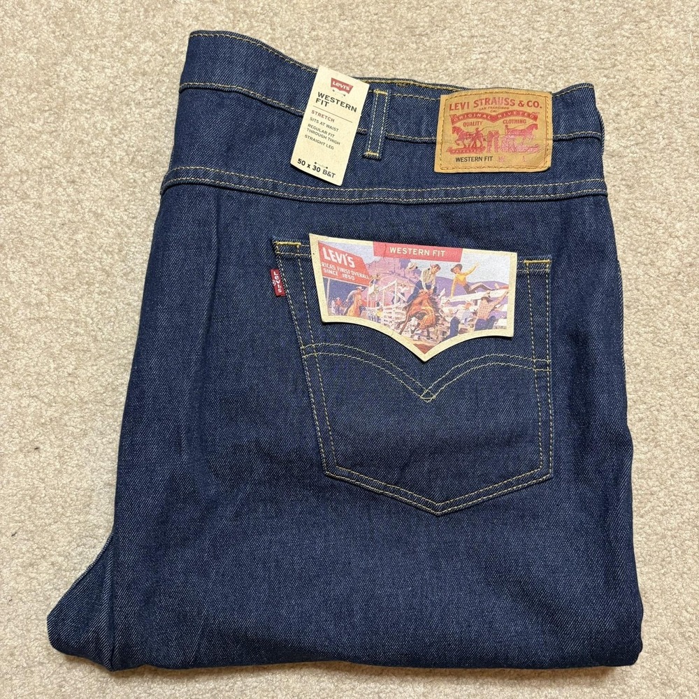 Levis Western Fit Jeans NWT Mens 50x30 Dark Blue Regular Straight Denim Big Tall